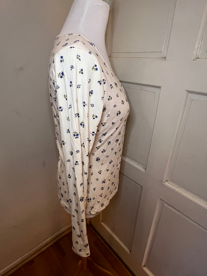 Amber Moon Revival: Built in Bra Blue Floral Thermal Top