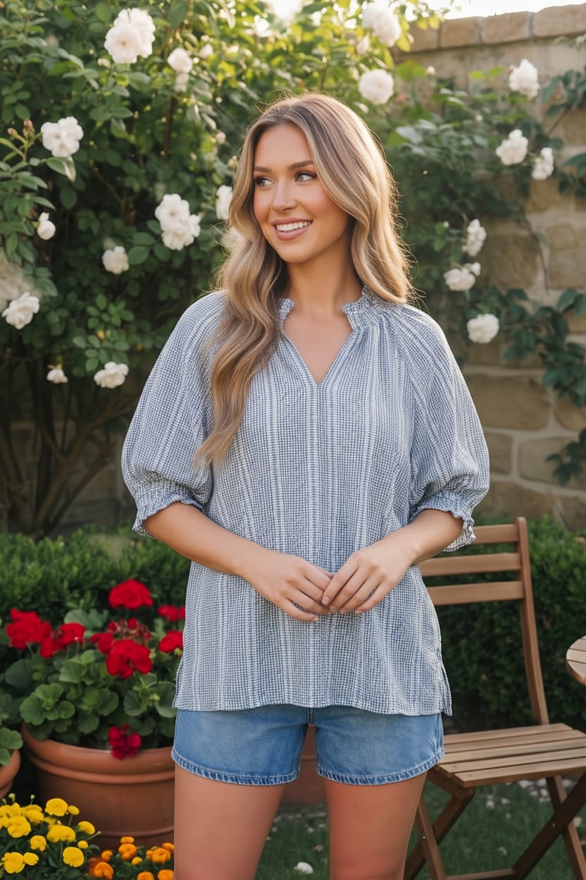 Soft Blue Puff Sleeve Blouse