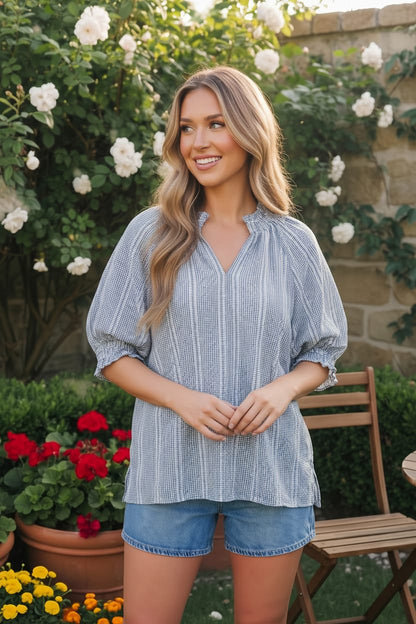 Soft Blue Puff Sleeve Blouse