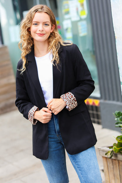 Feeling Bold Black & Leopard Blazer
