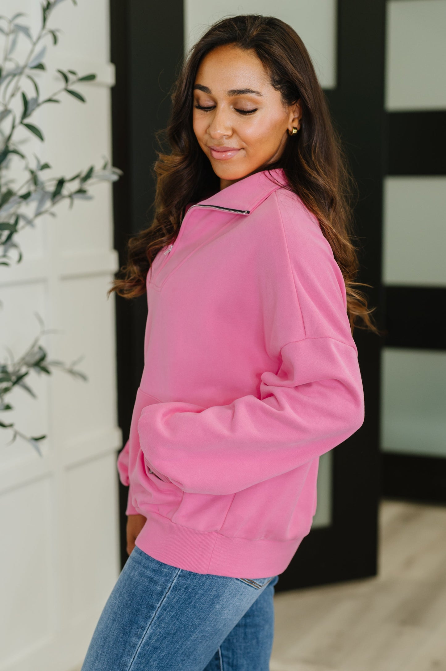 Half Zip Pullover in Pink