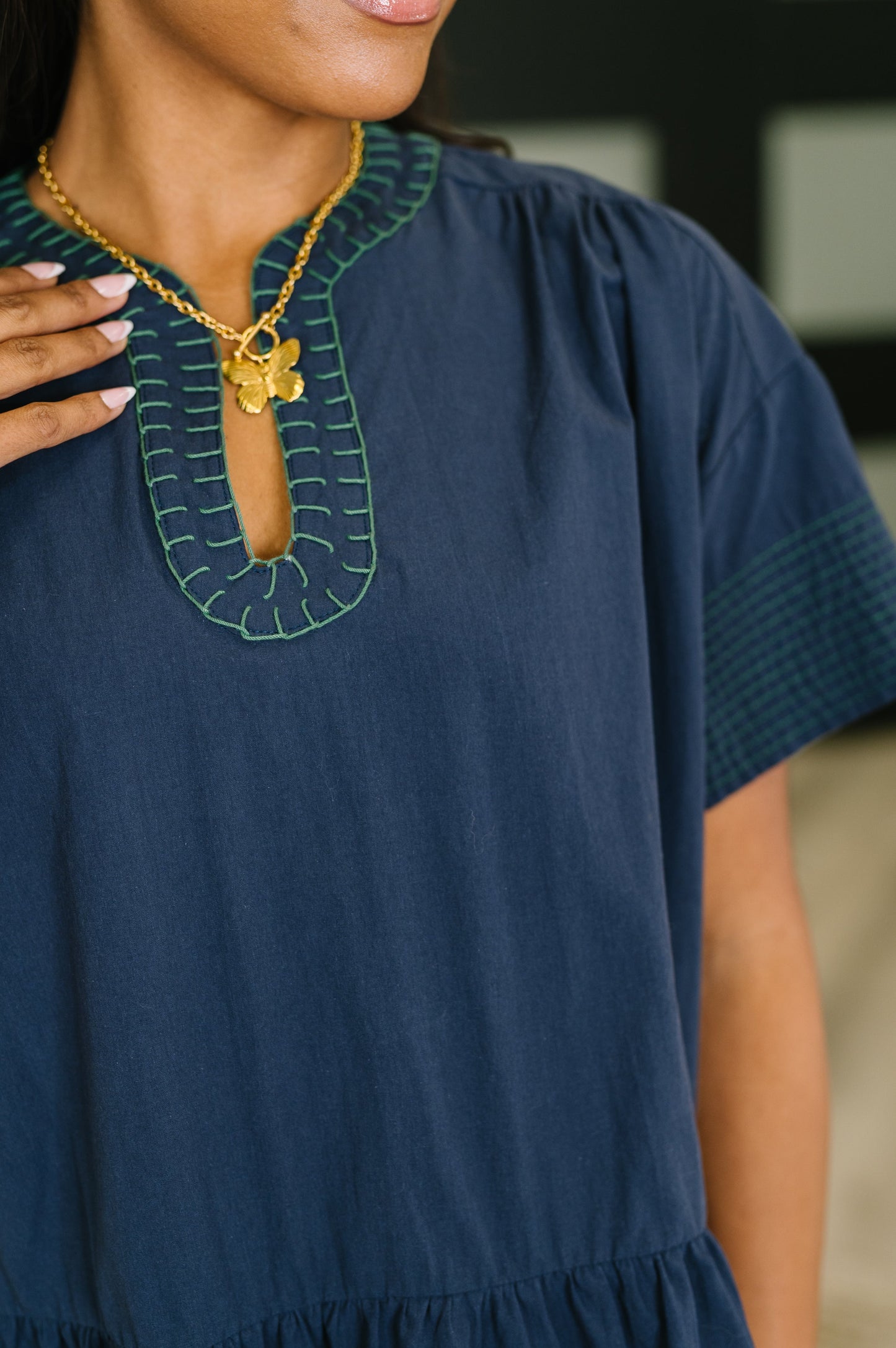 Blanket Stitch Detail Cotton Dress