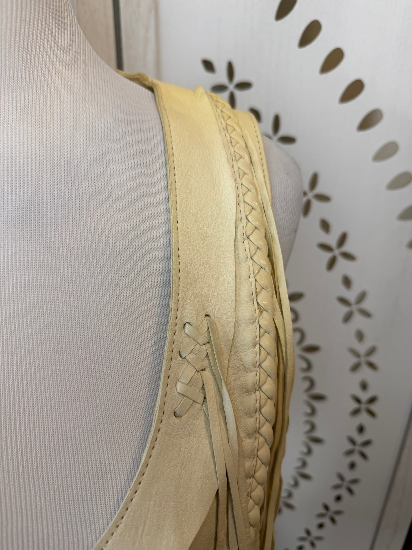 Rare Vintage Y2K True Religion Cream Leather Fringe Vest