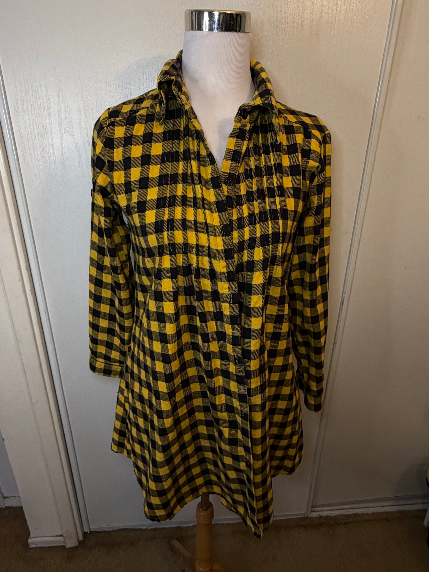 Amber Moon Revival: Yellow and Black Plaid Flannel Tunic - 100% Cotton