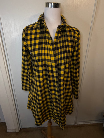 Amber Moon Revival: Yellow and Black Plaid Flannel Tunic - 100% Cotton