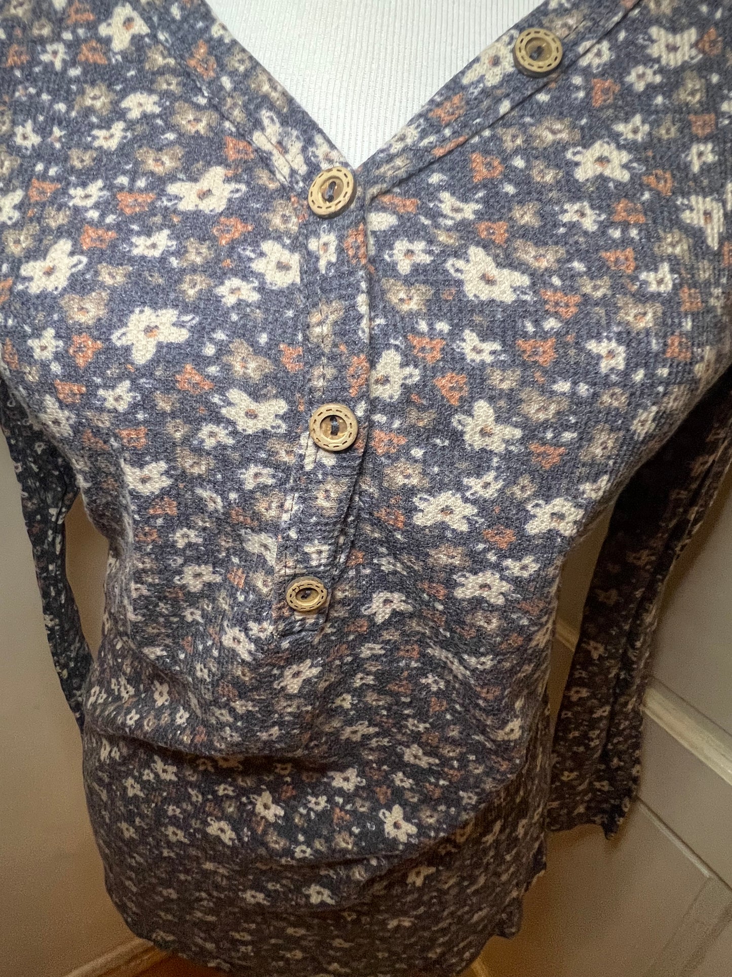 Amber Moon Revival: Navy Floral Henley Thermal