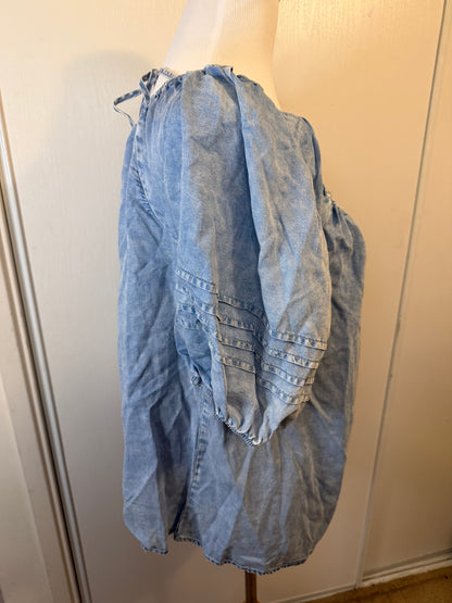 Amber Moon Revival: Chambray Puff Sleeve Peasant Blouse NWT