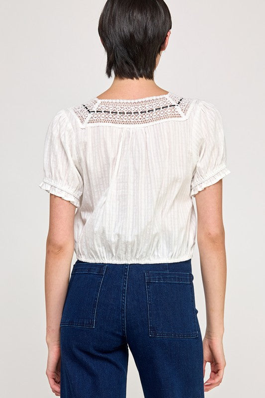 Dainty White Blouse with Black Ribbon