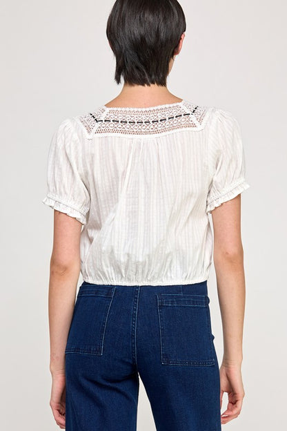 Dainty White Blouse with Black Ribbon