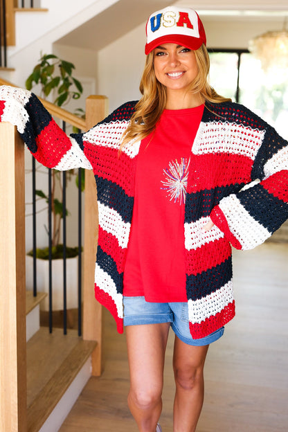 Simply Patriotic Striped Crochet Cardigan
