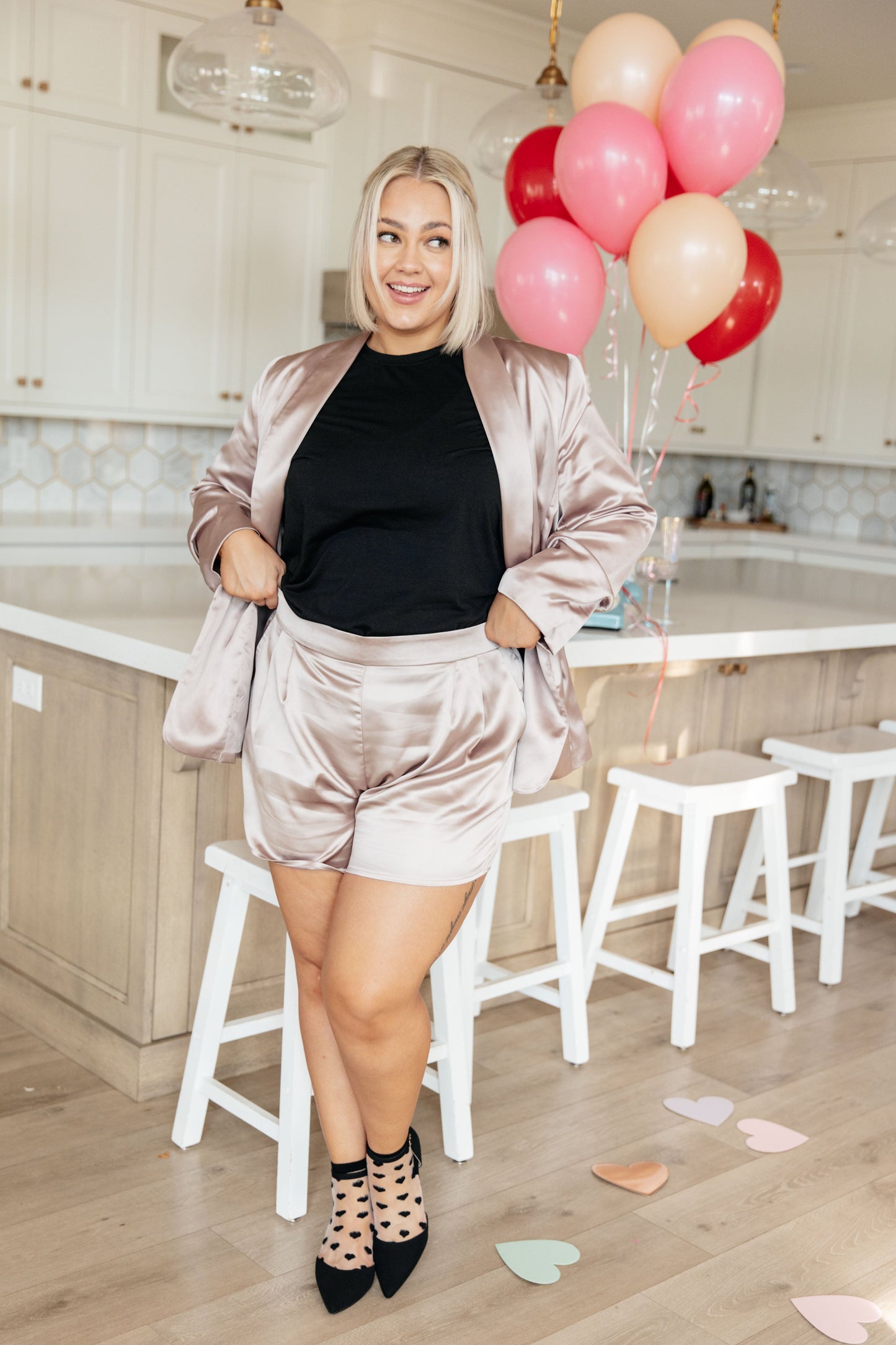 Champagne and Roses Satin Blazer  *Wear as a Set*