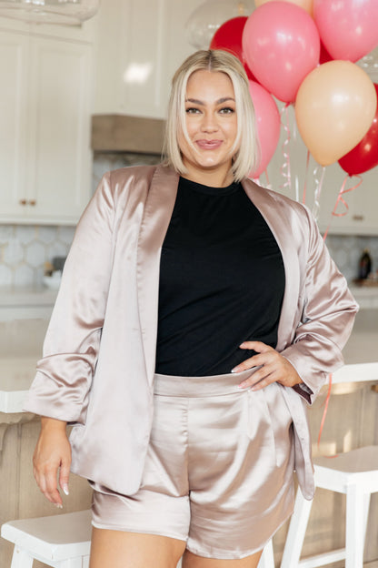 Champagne and Roses Satin Blazer  *Wear as a Set*