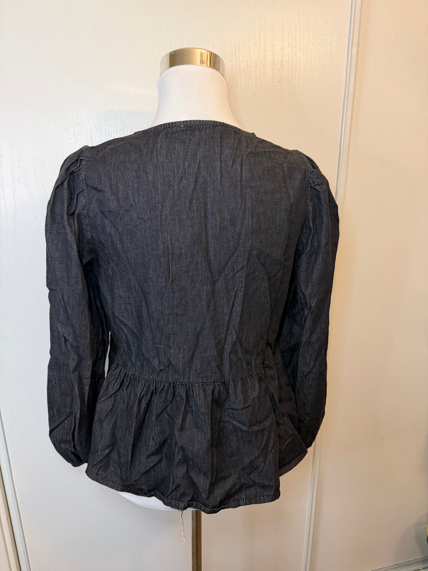 Amber Moon Revival: Black Denim Tie Front Peplum Top