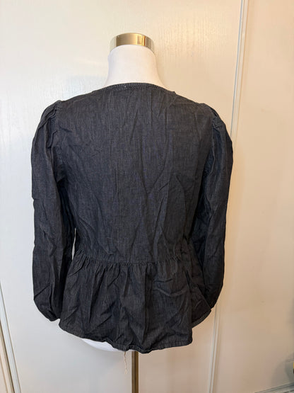 Amber Moon Revival: Black Denim Tie Front Peplum Top