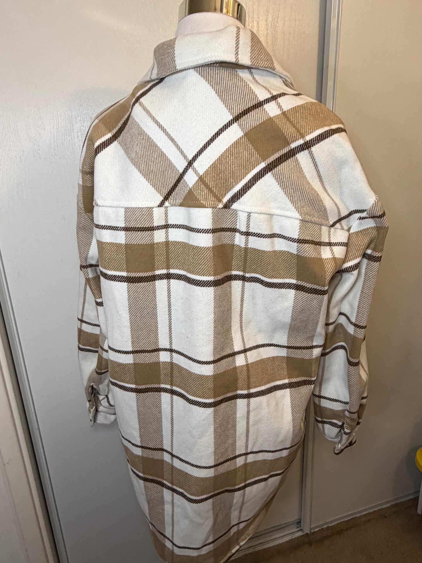 Amber Moon Revival: Oversized Brown and White Plaid Shacket