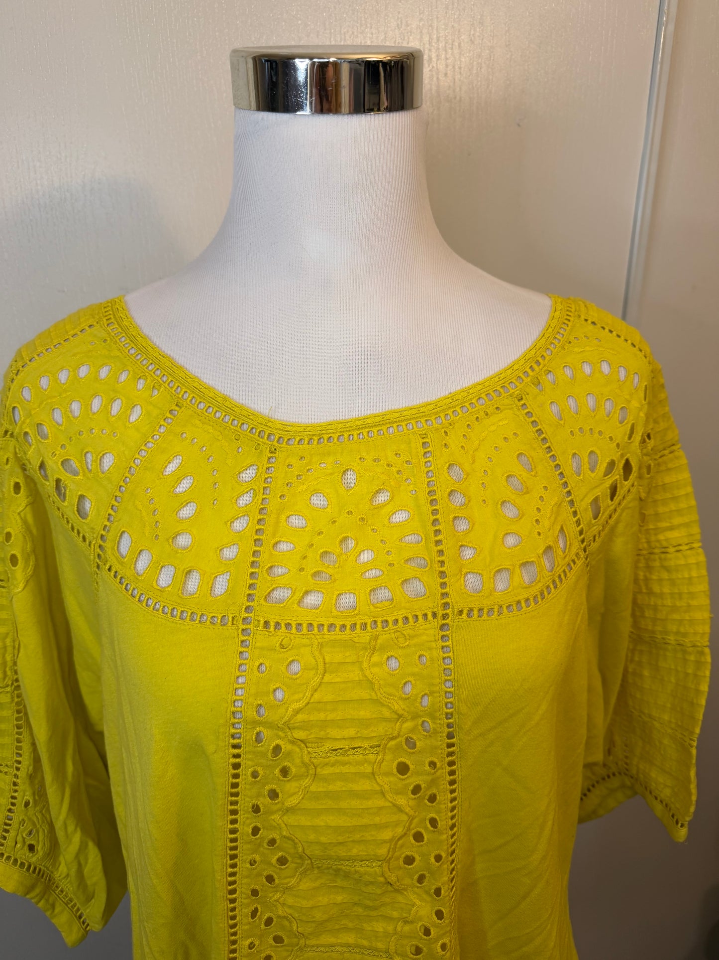 Amber Moon Revival: 100% Cotton Yellow Eyelet Blouse
