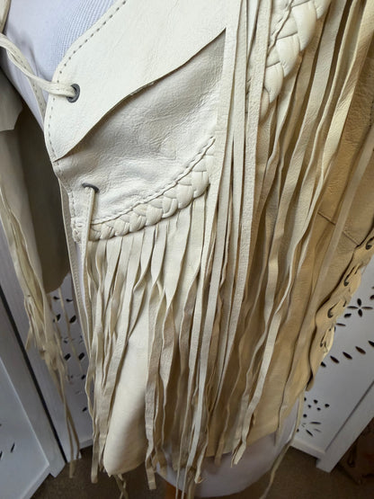 Rare Vintage Y2K True Religion Cream Leather Fringe Vest