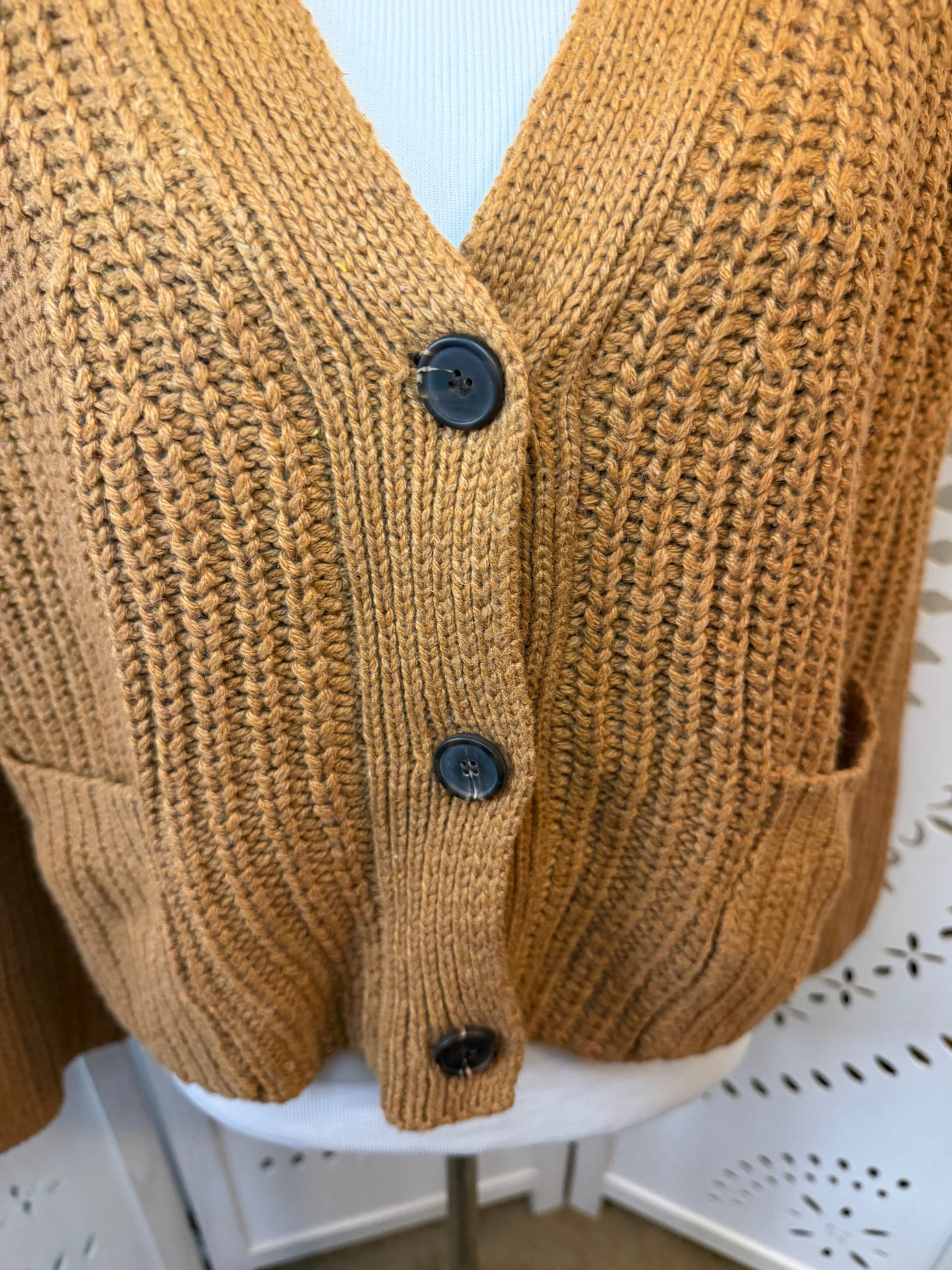 Amber Moon Revival: Chunky Camel Buttoned Cardigan