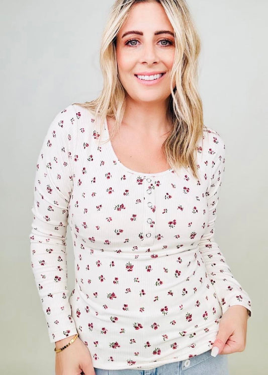 Amber Moon Revival: Built in Bra Pink Floral Thermal Top