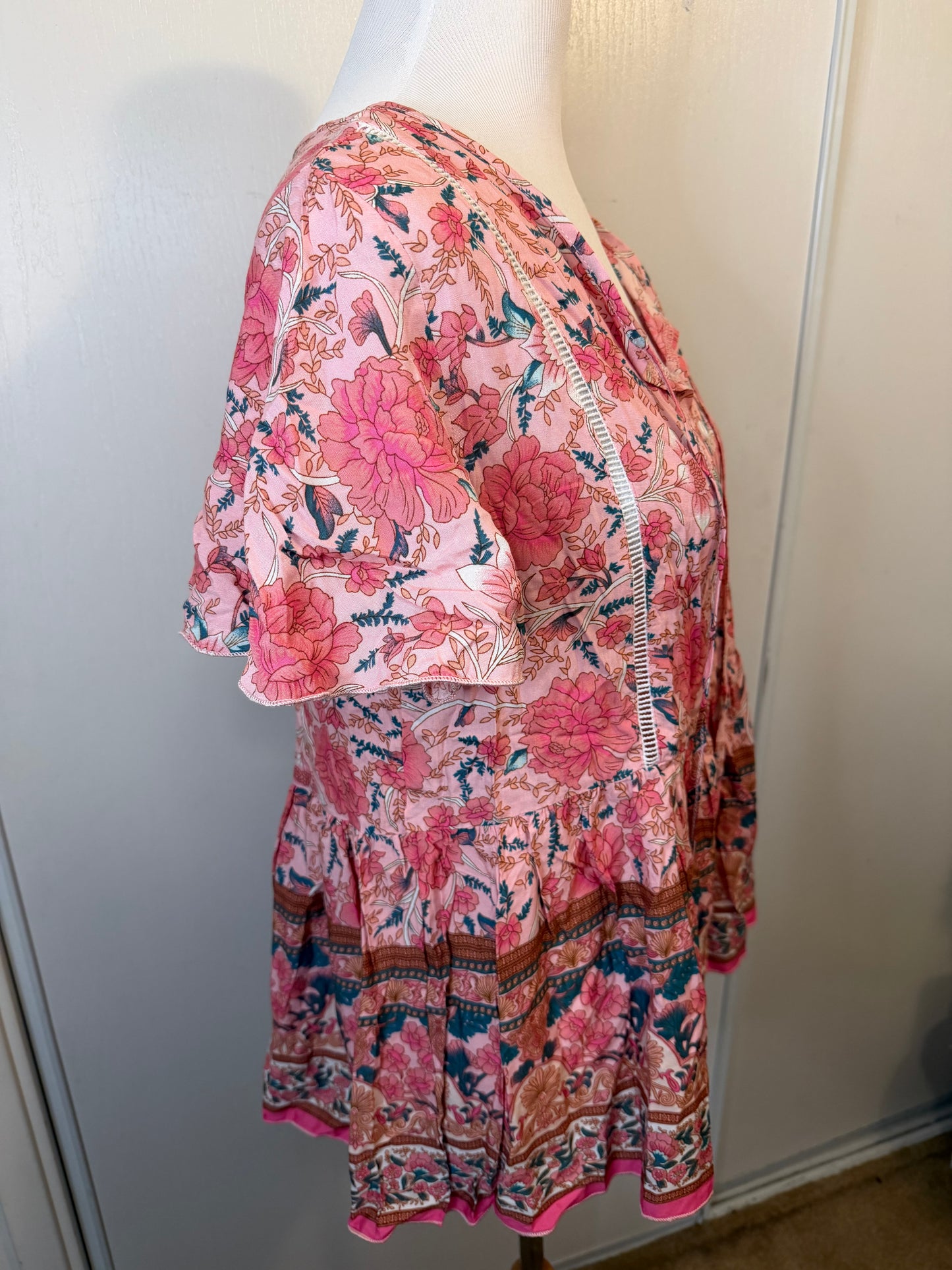Amber Moon Revival: Boho Pink Floral Blouse NWT