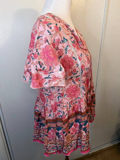 Amber Moon Revival: Boho Pink Floral Blouse NWT