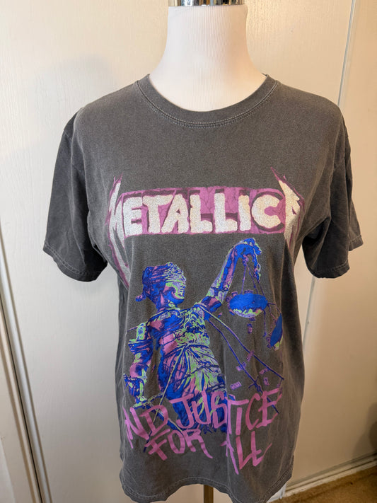 Amber Moon Revival: 100% Cotton Women's Grey/Purple Metallica "...And Justice For All" Tee