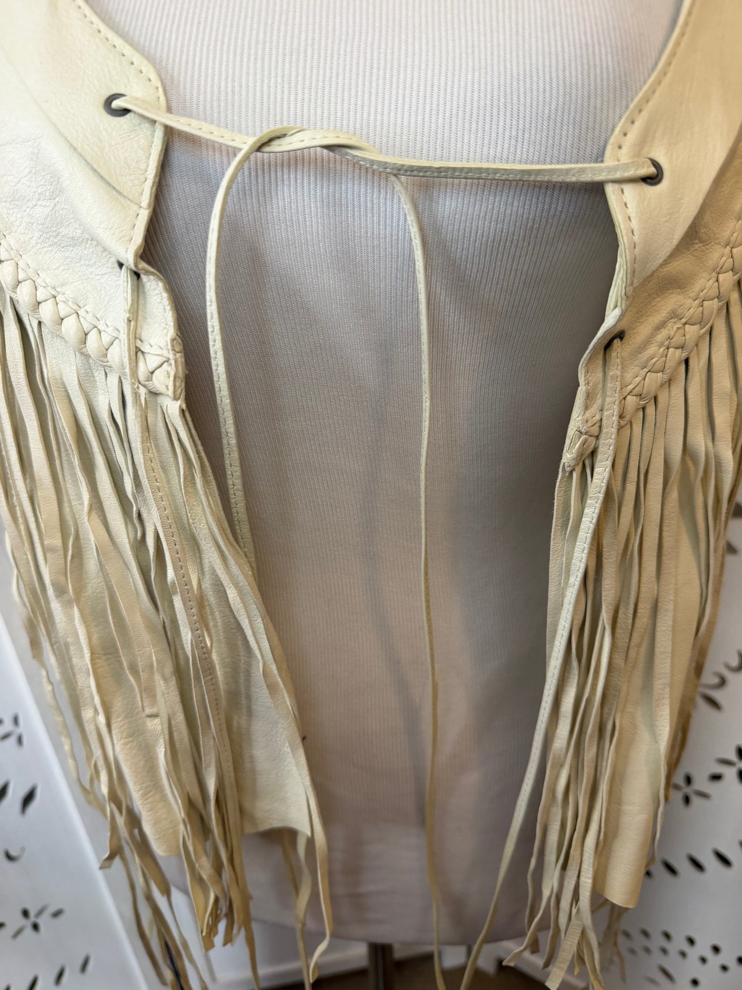 Rare Vintage Y2K True Religion Cream Leather Fringe Vest