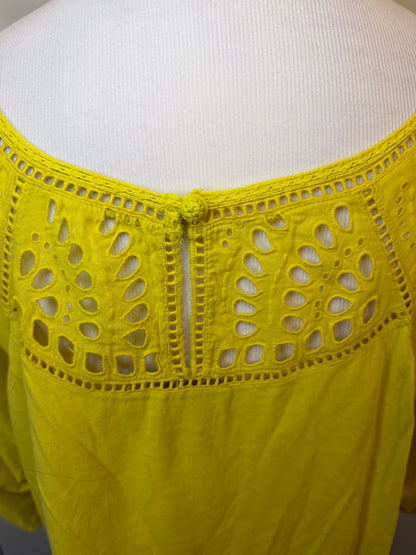 Amber Moon Revival: 100% Cotton Yellow Eyelet Blouse