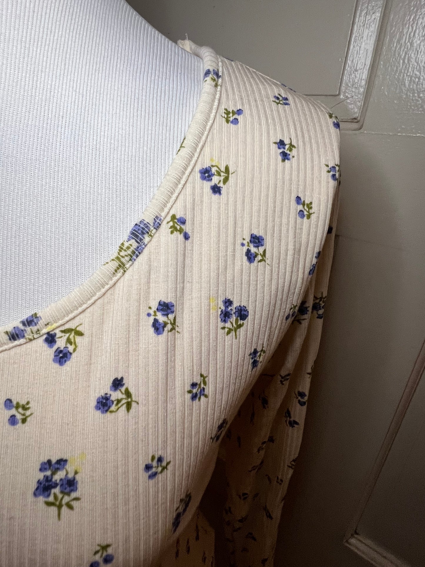 Amber Moon Revival: Built in Bra Blue Floral Thermal Top