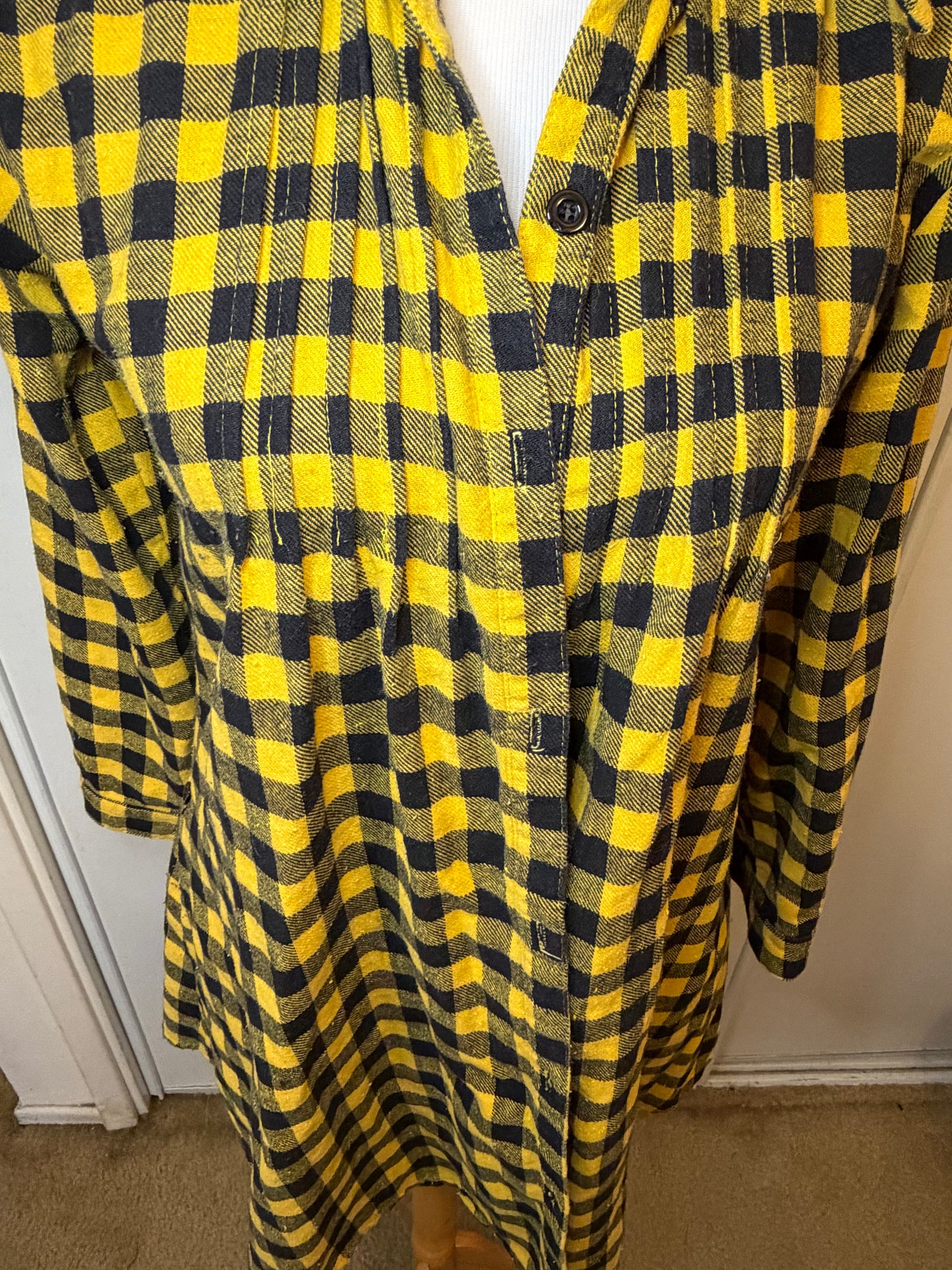 Amber Moon Revival: Yellow and Black Plaid Flannel Tunic - 100% Cotton