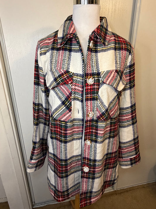 Amber Moon Revival: Oversized Red and White Shacket NWT