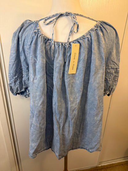 Amber Moon Revival: Chambray Puff Sleeve Peasant Blouse NWT