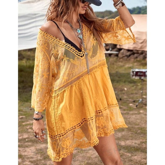 Amber Moon Revival: Yellow Lace Tunic Coverup