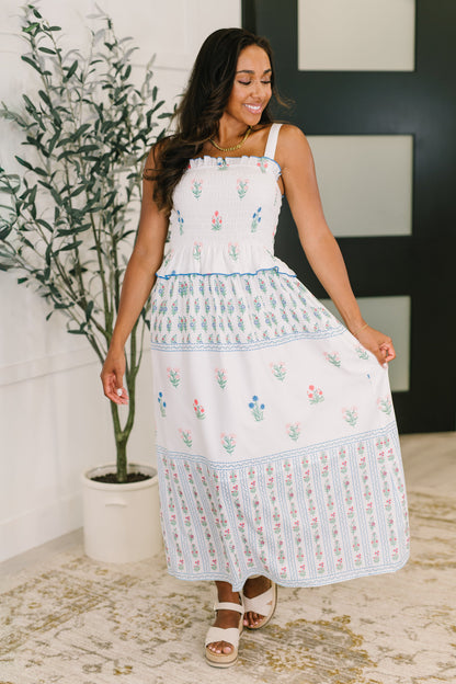 Mixed Print Midi Dress