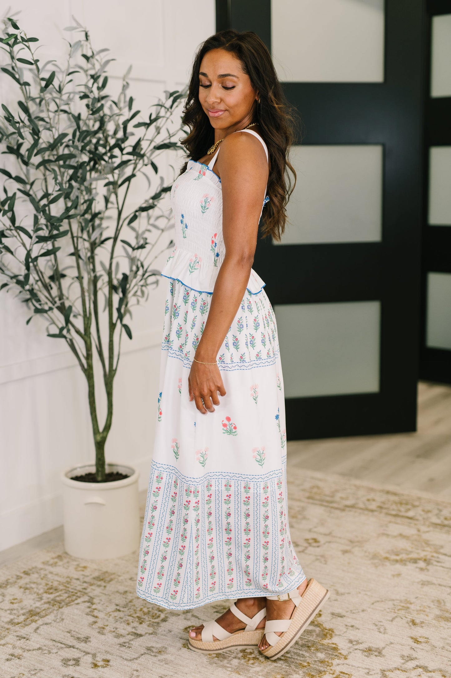 Mixed Print Midi Dress