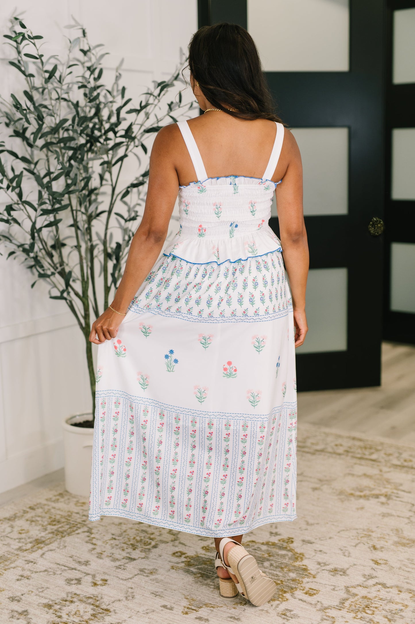 Mixed Print Midi Dress