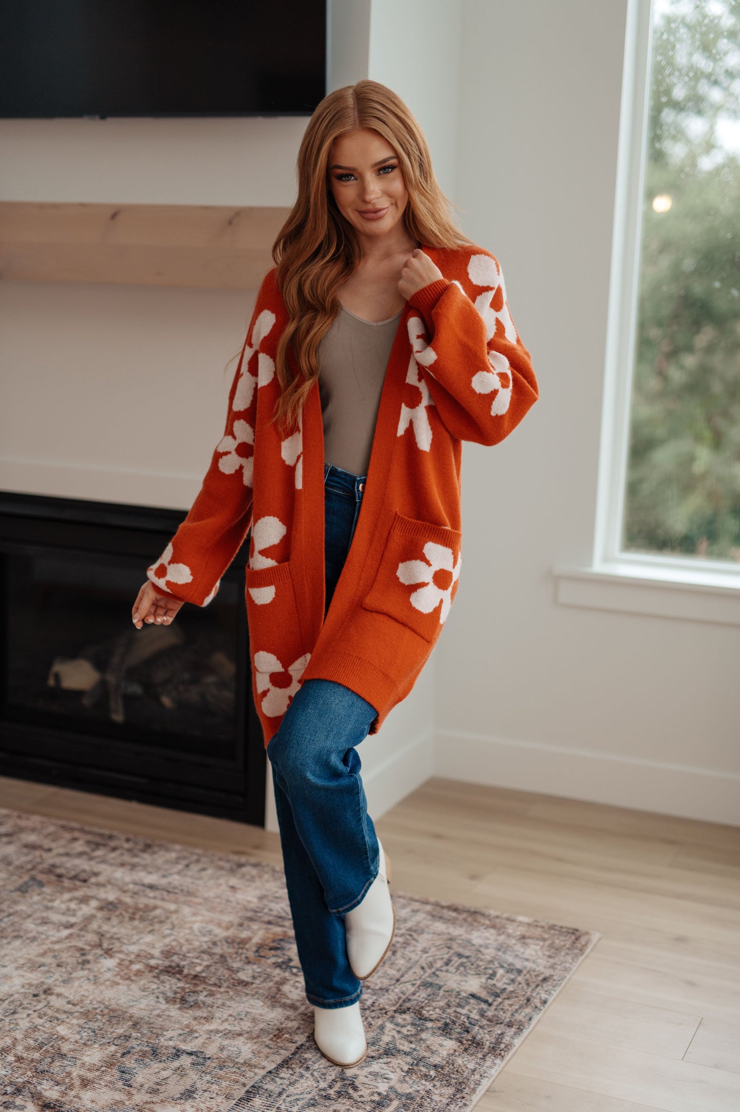 RESTOCKED - Floral Cardigan in Burnt Orange