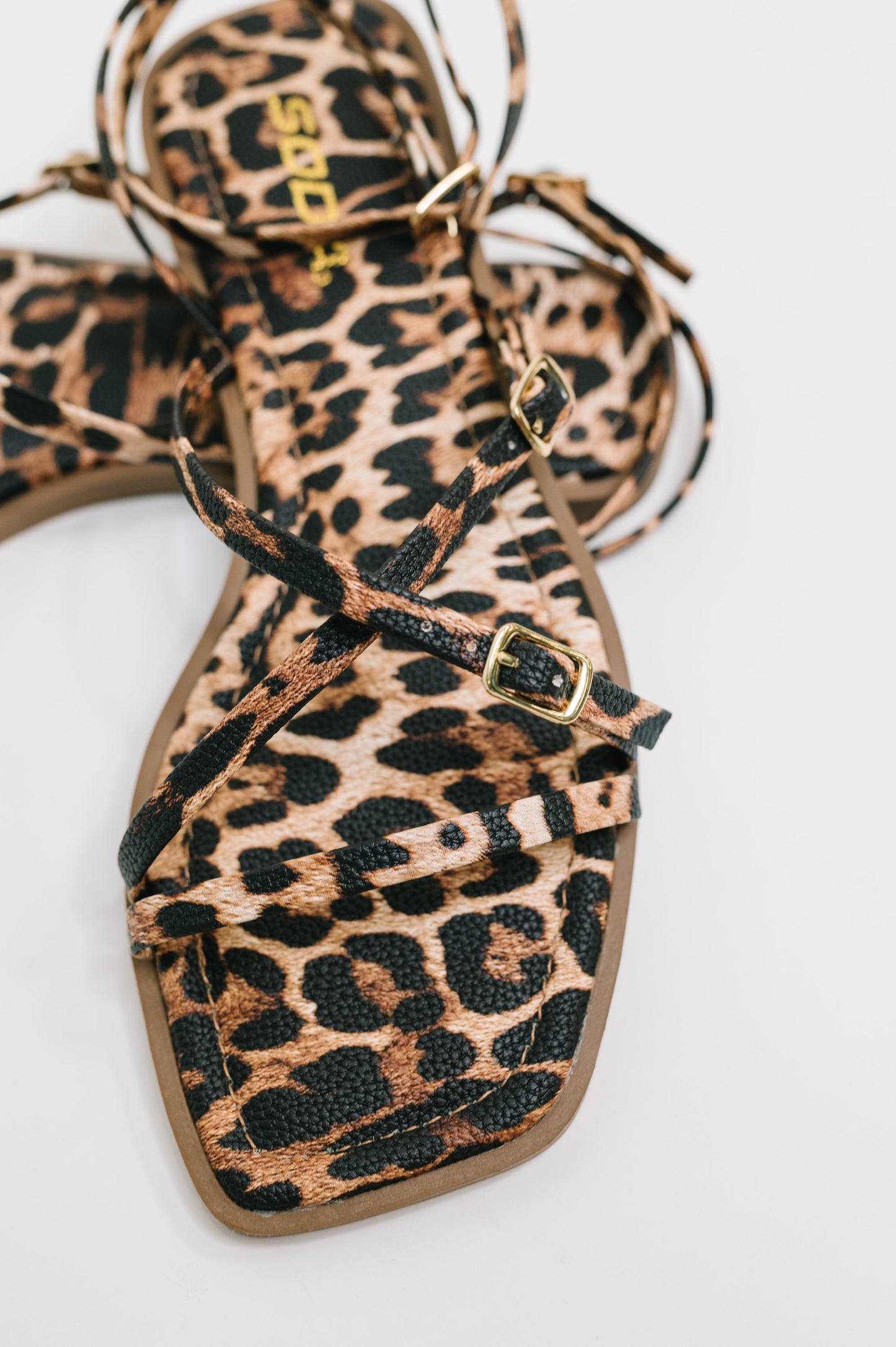 Square Toe Ankle Strap Sandal in Leopard