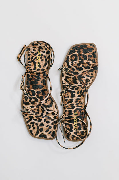 Square Toe Ankle Strap Sandal in Leopard
