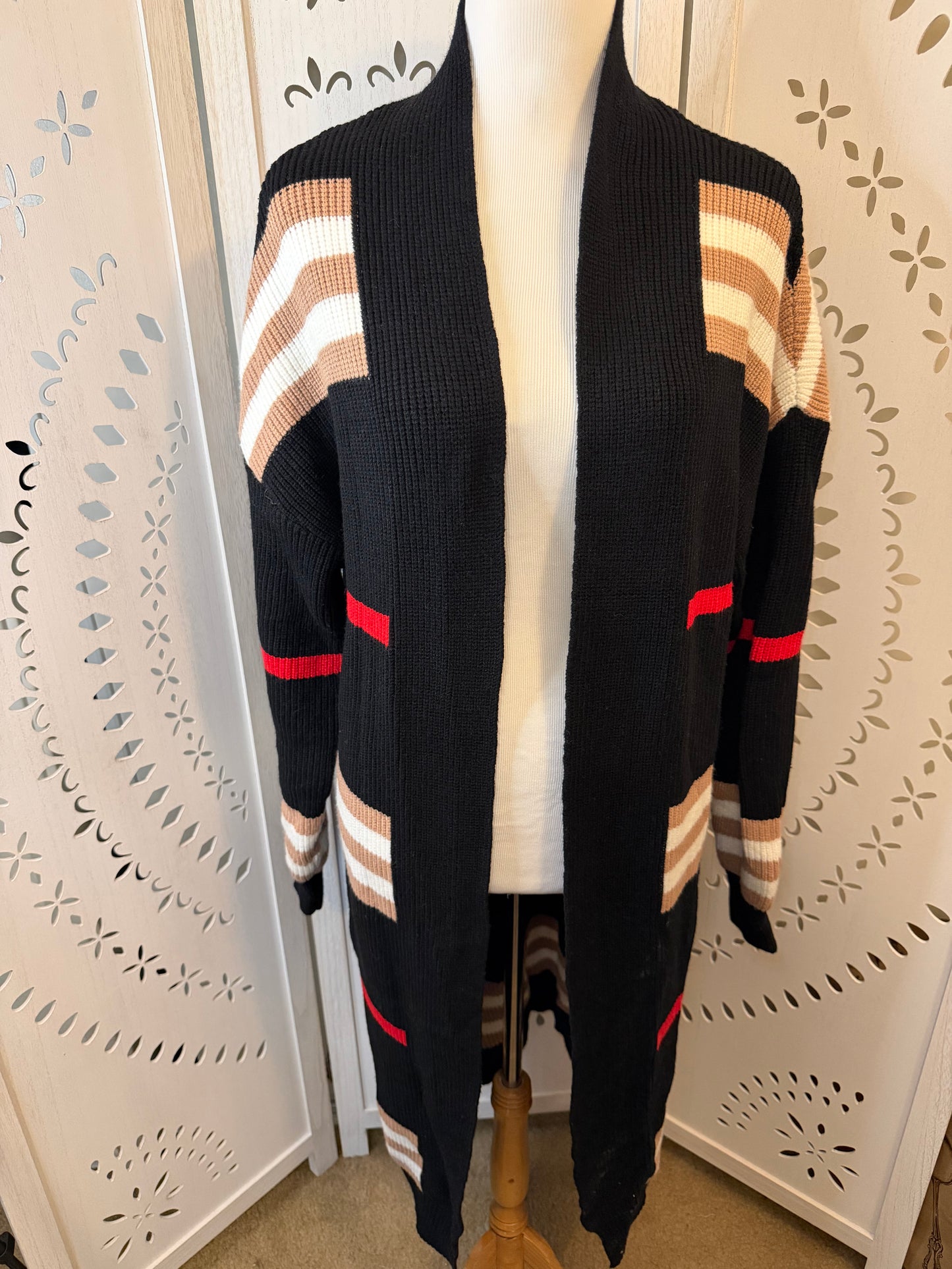 Amber Moon Revival: NWT Heavyweight Striped Colorblocked Long Cardigan Sweater