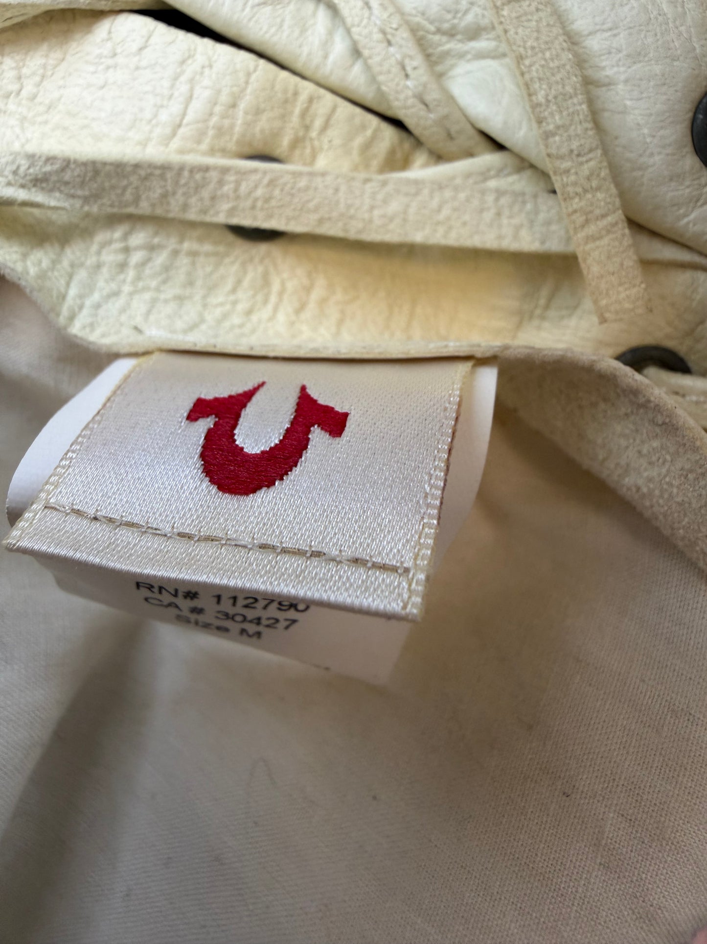 Rare Vintage Y2K True Religion Cream Leather Fringe Vest