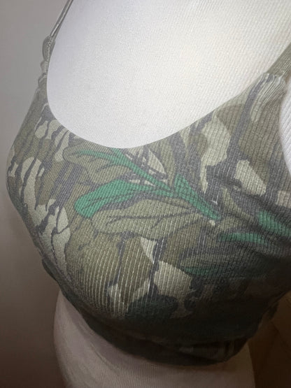 Amber Moon Revival: Tribe Kelley Mossy Oak Camo Traveler Bra in Greenleaf
