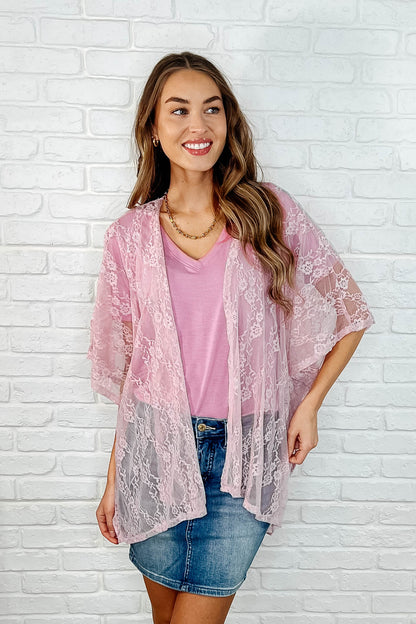 Lace Kimono In Mauve