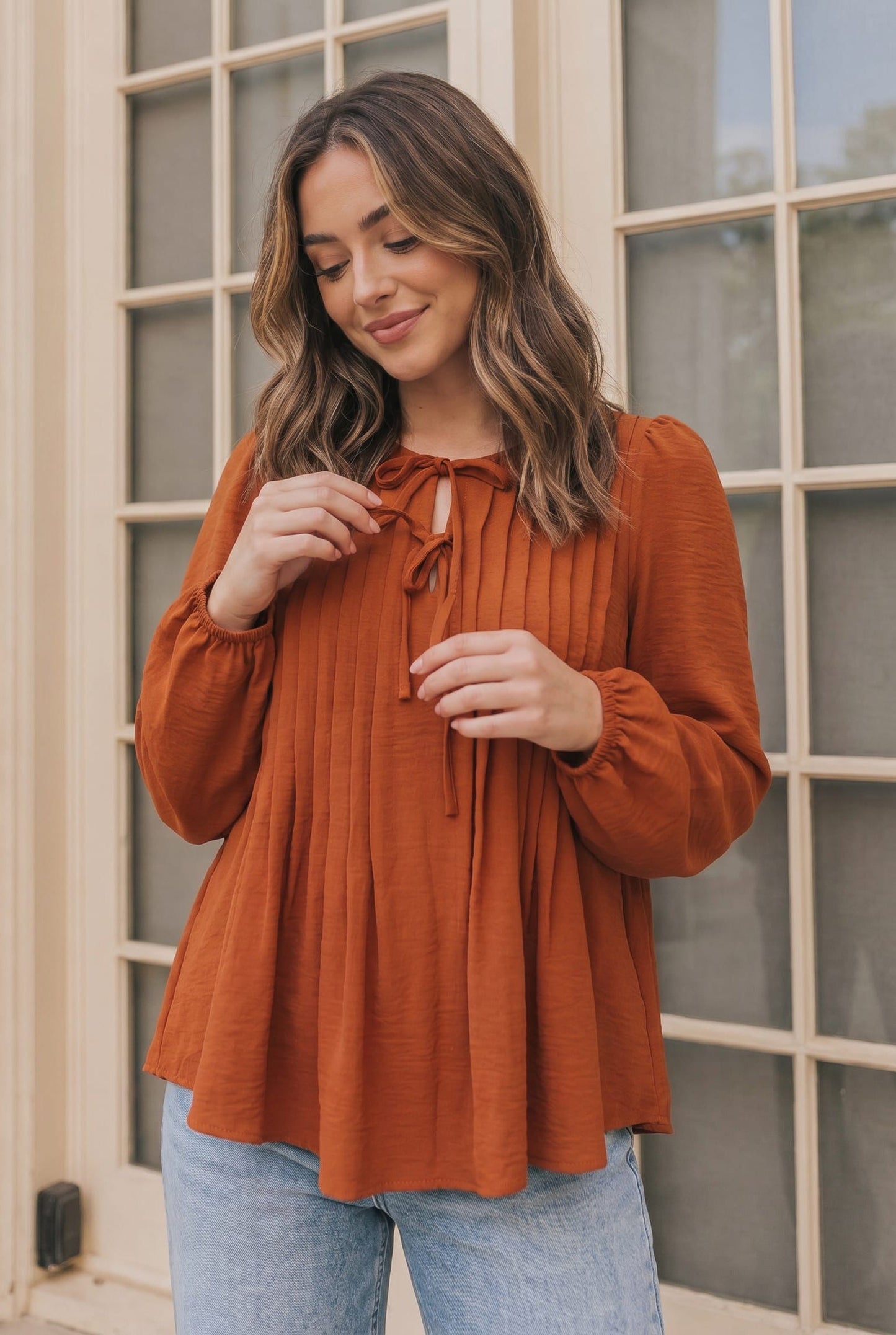 Apple Cider Tie Neck Blouse