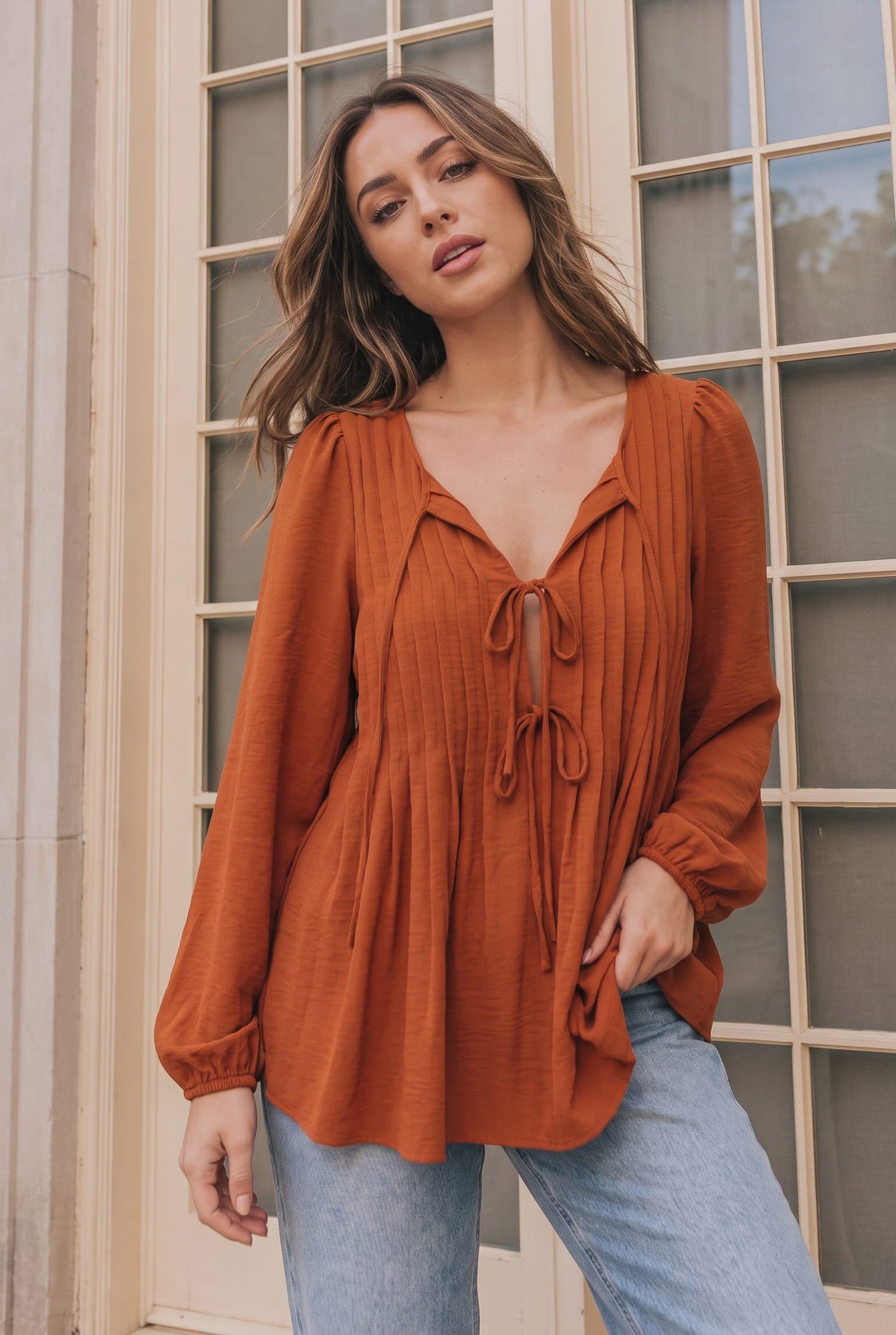 Apple Cider Tie Neck Blouse