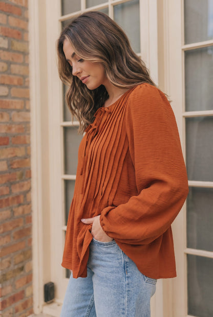 Apple Cider Tie Neck Blouse