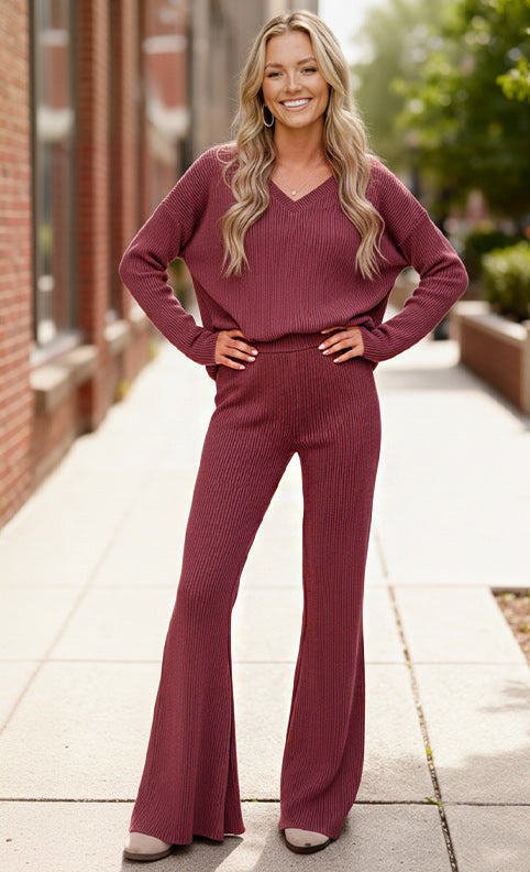 Cozy on Main Wine Sweater Set