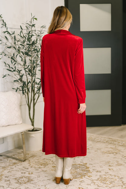 Velvet  Red Long Cardigan