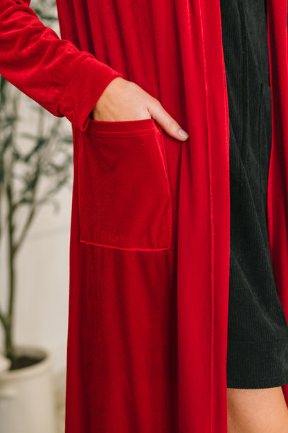 Velvet  Red Long Cardigan