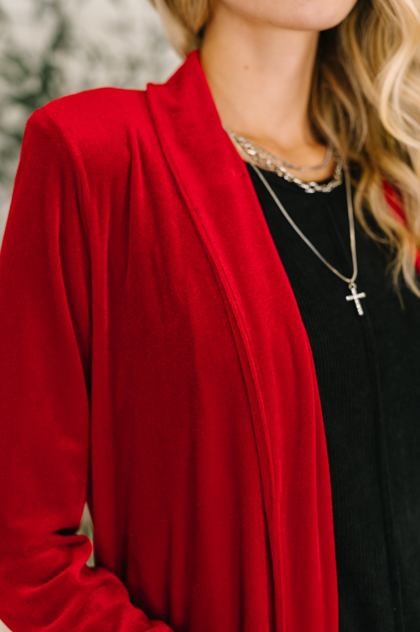 Velvet  Red Long Cardigan